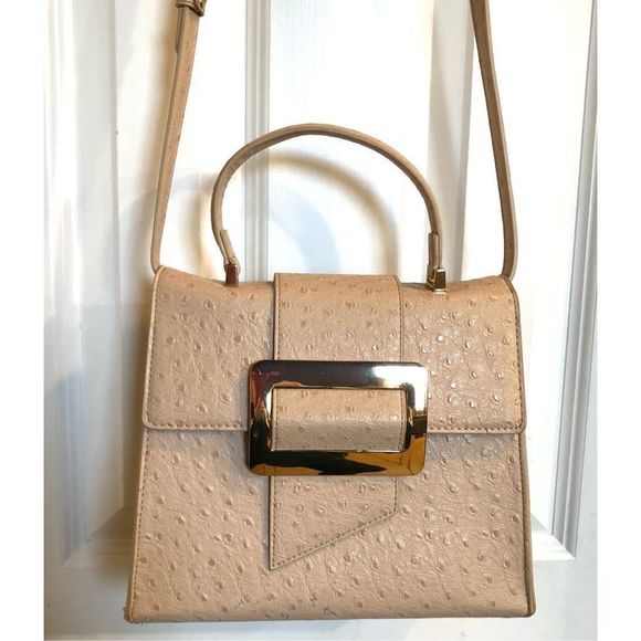 CROSSI NEW YORK - Ostrich-Embossed Vegan Convertible Crossbody/Satchel-Nude NWOT - Picture 10 of 16